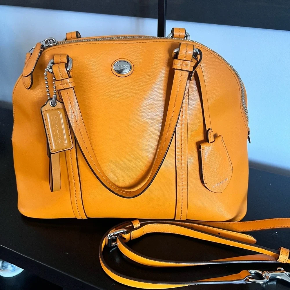 Coach Peyton Pumpkin Spice Orange Leather Domed Satchel
